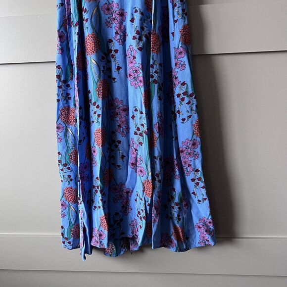 ASTR The Label Dress Womens Medium Blue Floral Ruffle Button Front Lined Midi - Picture 8 of 16